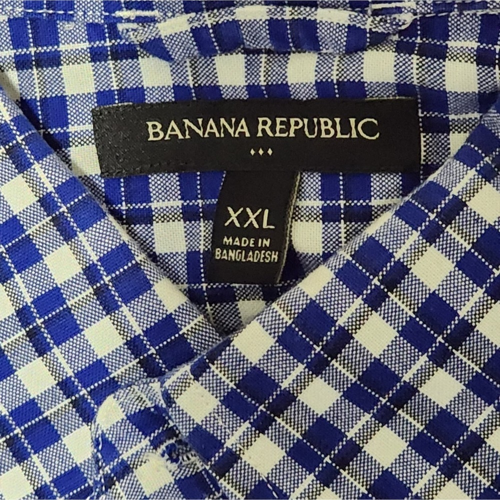 Banana Republic XXL Blue White Gingham Check Cotton Button Down Shirt Long Slv - Picture 4 of 6